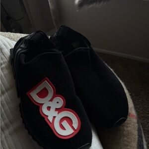 Dolce & Gabbana Black Slip-On Sneakers with Red Logo